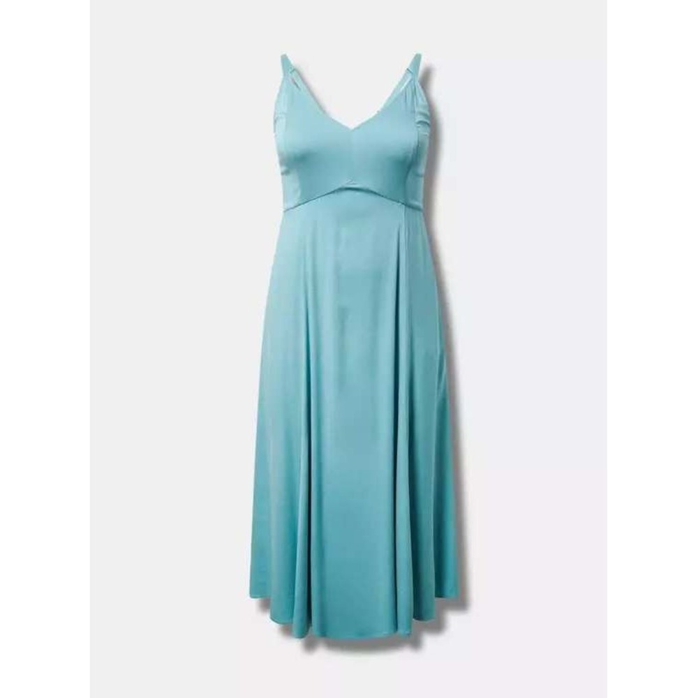 Torrid Blue Tea Length Trapeze Midi Dress Empire Waist Size 2 Resort Vacation